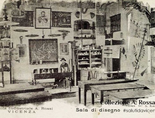 Aula di disegno. Ed. Tipografia Rumor, 1905 ITIS Rossi, aula di disegno nella vecchia sede a Santa Corona