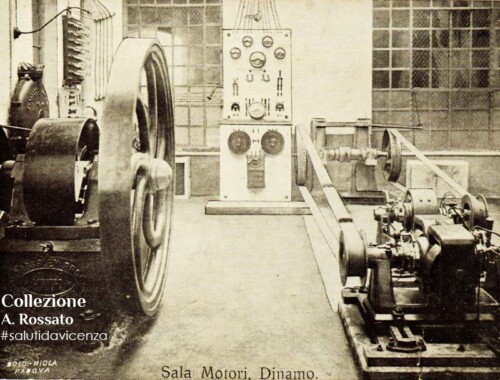 Sala Motori. Ed. Arti Grafiche Vicentine, 1910 ITIS Rossi, sala e reparto motori. Scuola di Santa Corona