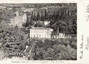Panorama di Costozza con l'antica pieve di San Mauro, 1901