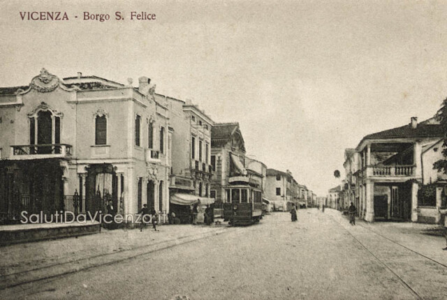 L'antico Caffè Sartea e passaggio del tram. Ed. Chiovato, 1914 Veduta del corso San Felice e bar Sartea nel primo Novecento