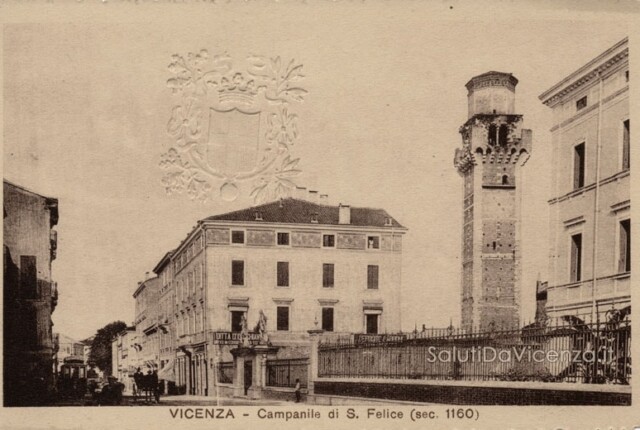 Torre campanaria della chiesa dei Santi Felice e Fortunato. Ed. Buso 1920 Ingresso e campanile della chiesa di San Felice